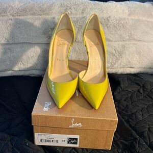 Christian Louboutin Patent Iriza 100 in the color mimosa